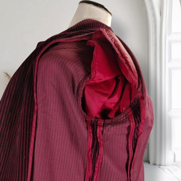 Vintage Perry Ellis Whimsigoth Striped Blazer Size 6 Puff Sleeve Maroon Velour - Picture 13 of 16